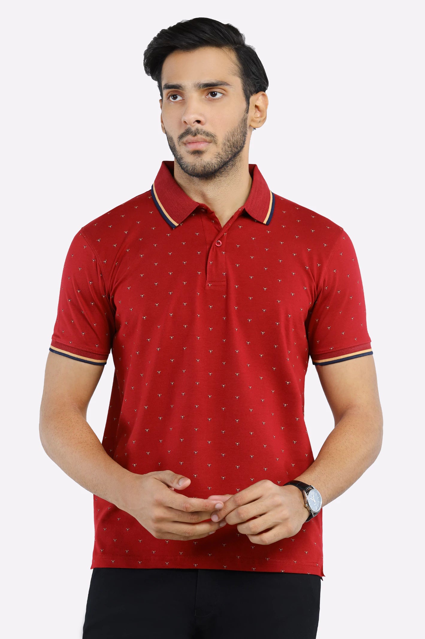Men's Shirts with Asymmetrical HemlinesRed All Over Printed Polo