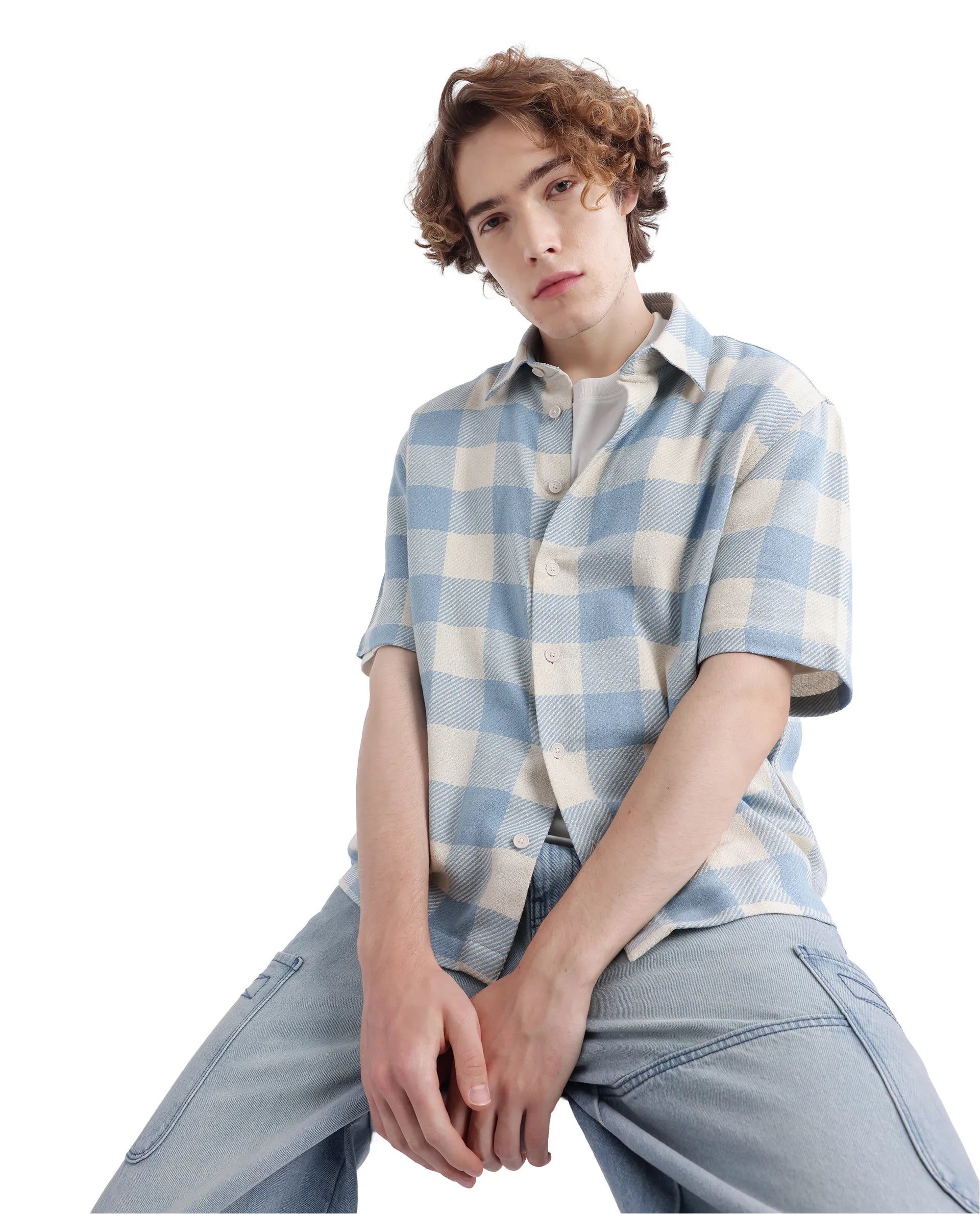 Men's Custom Dress Shirts for a Personalized FitRare Rabbit Men's Vexlum Light Blue Cotton Fabric Short Sleeve Regular Collared Button Closure Gingham Check Shirt Men's Custom Dress Shirts for a Personalized FitRare Rabbit Men's Vexlum Light Blue Cotton Fabric Short Sleeve Regular Collared Button Closure Gingham Check Shirt