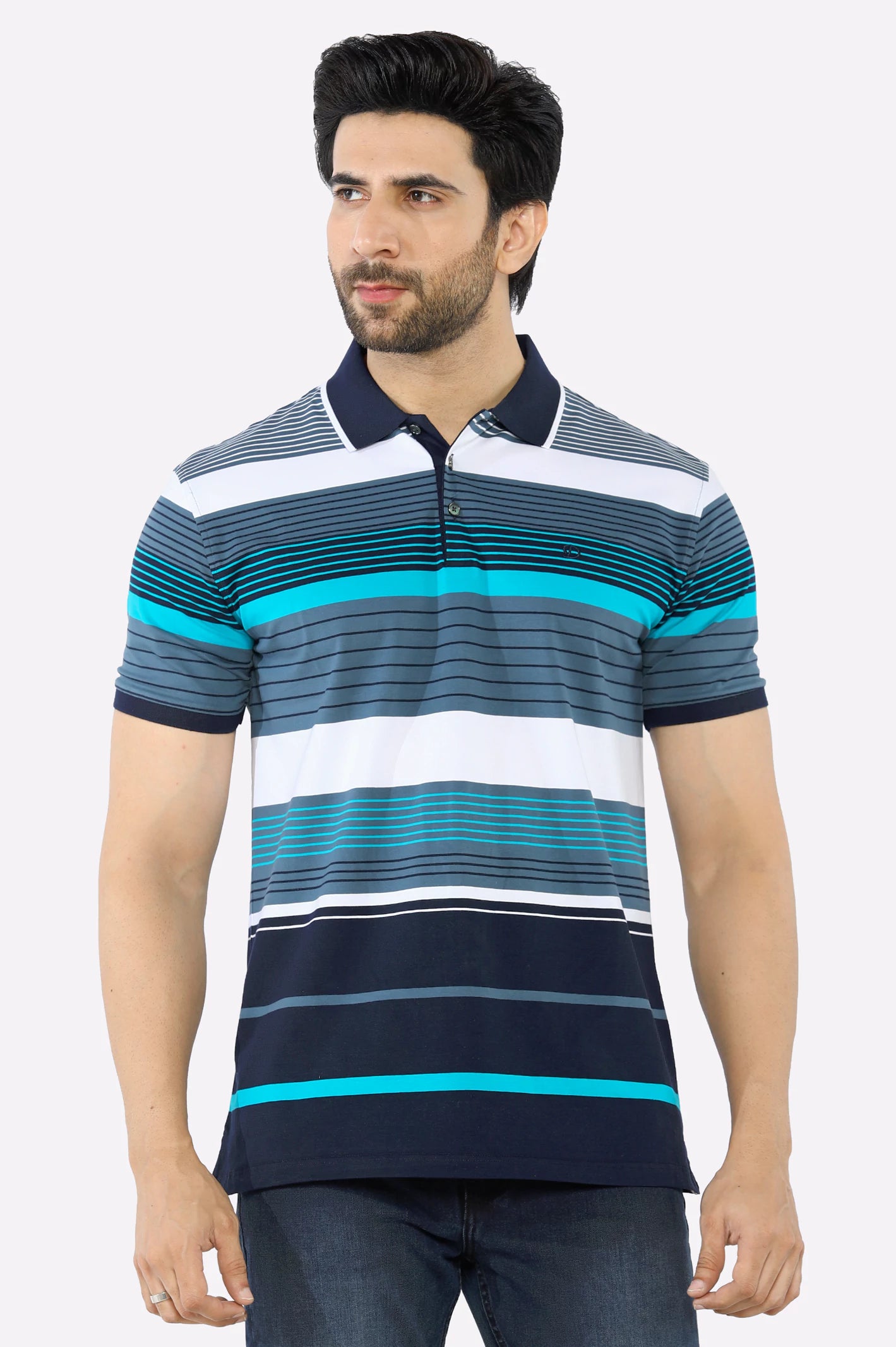 Men's Shirts with Spread CollarsTurquoise Yarn Dyed Polo