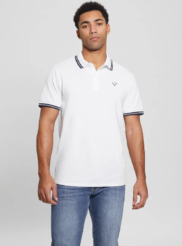 Men's Shirts with Barrel CuffsWhite Pique Triangle Polo T-Shirt
