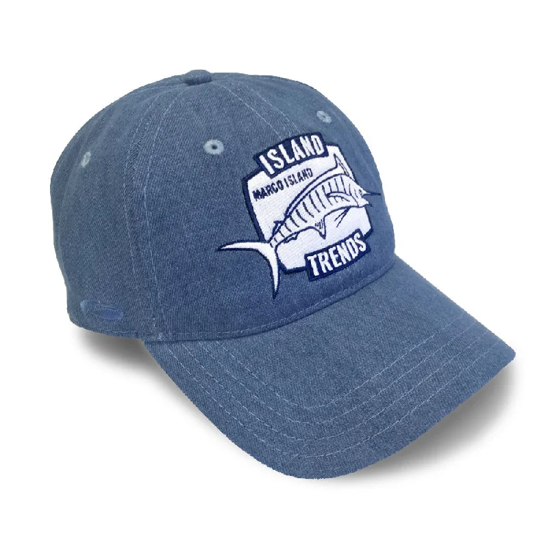 Designer Trucker HatsIsland Trends Marlin Embroidered Baseball Adjustable Cap - Medium Denim Designer Trucker HatsIsland Trends Marlin Embroidered Baseball Adjustable Cap - Medium Denim