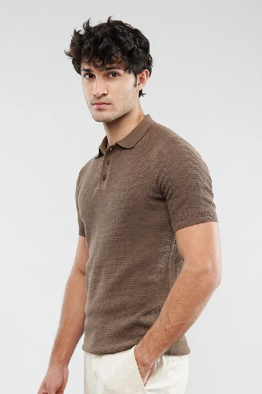 Classic Men's Button-Up ShirtsKnitted Polo Shirt - Brown