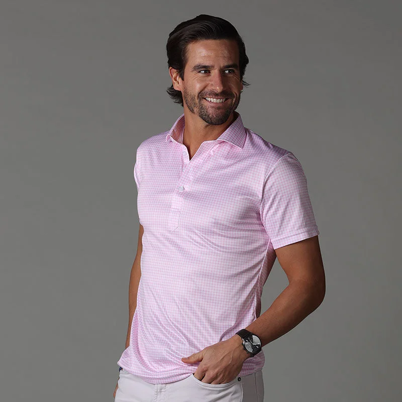 Men's Shirts with Zippered PocketsSemi-Spread Collar Polo Pink Gingham