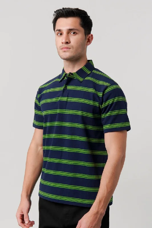 Men's Shirts with Full PlacketsStriped Polo Shirt - Blue