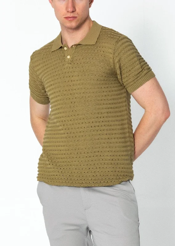 Patterned Men's Hawaiian ShirtsEyelet Short Sleeve Polo Tee - Light Green