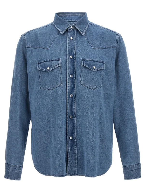 Men's Regular-Fit Shirts for a Classic FitTom Ford Mens Twill Western Shirt in Denim Blue Men's Regular-Fit Shirts for a Classic FitTom Ford Mens Twill Western Shirt in Denim Blue