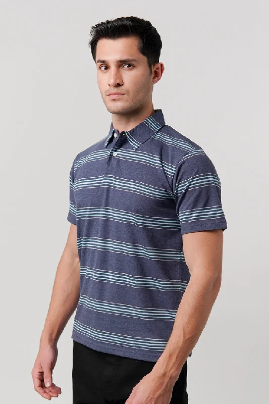 Men's Shirts with Roll-Up SleevesStriped Polo Shirt - Blue