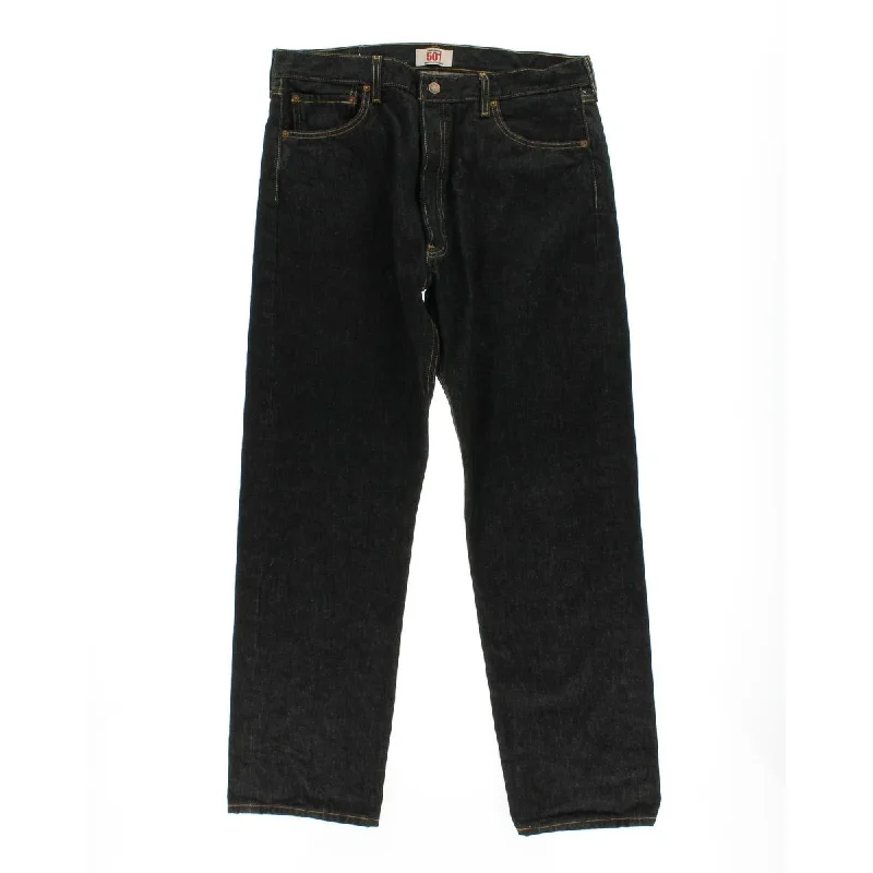 Authentic Raw Denim Men's Jeans501 Mens Shrink To Fit Button Fly Straight Leg Jeans