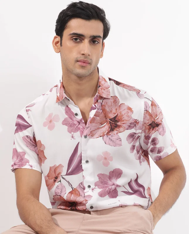 Men's Solid-Color Button-Down Shirts for VersatilityRare Rabbit Men's Siros White Viscose Fabric Floral Print Half Sleeves Shirt Men's Solid-Color Button-Down Shirts for VersatilityRare Rabbit Men's Siros White Viscose Fabric Floral Print Half Sleeves Shirt