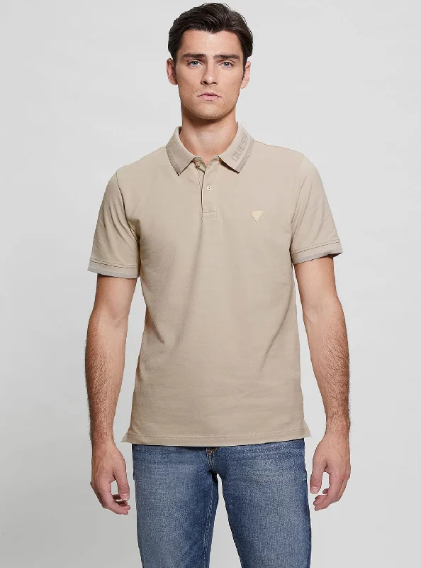 Men's Shirts with Single-Breasted DesignsEco Beige Lyle Short Sleeve Polo T-Shirt