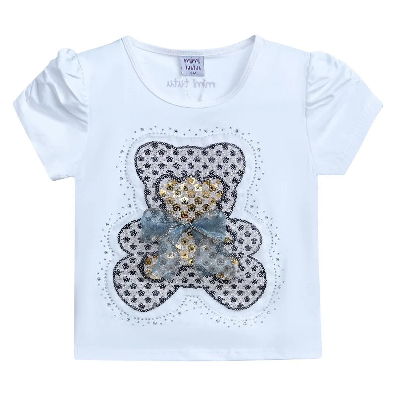 Men's Sweaters with Button-Down PlacketsWhite Bear Applique T-Shirt
