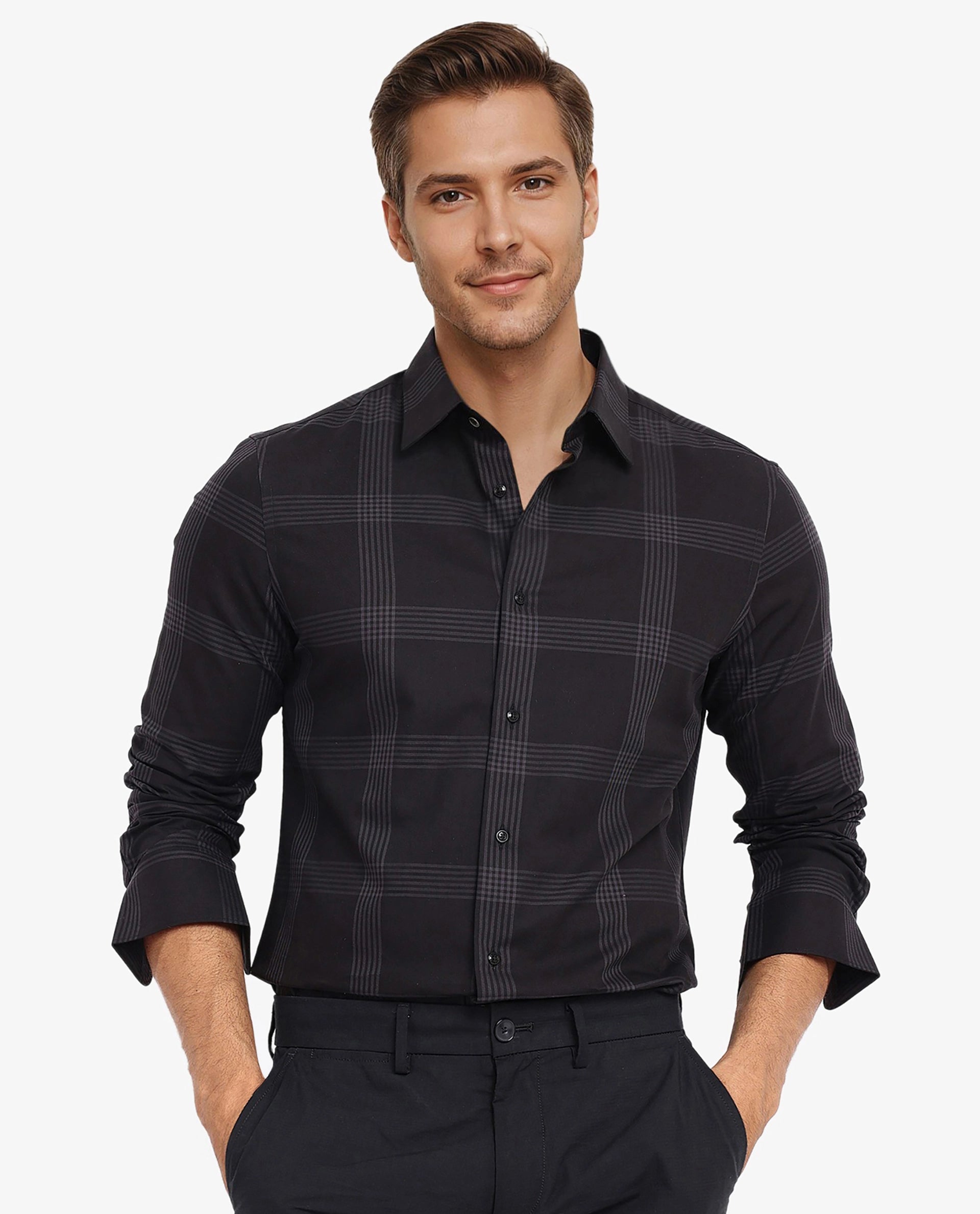 Men's Minimalist Shirts for a Clean LookRare Rabbit Men Mestor Black Full Sleeve Regular Collar Button Closure Regular Fit Checks Shirt Men's Minimalist Shirts for a Clean LookRare Rabbit Men Mestor Black Full Sleeve Regular Collar Button Closure Regular Fit Checks Shirt
