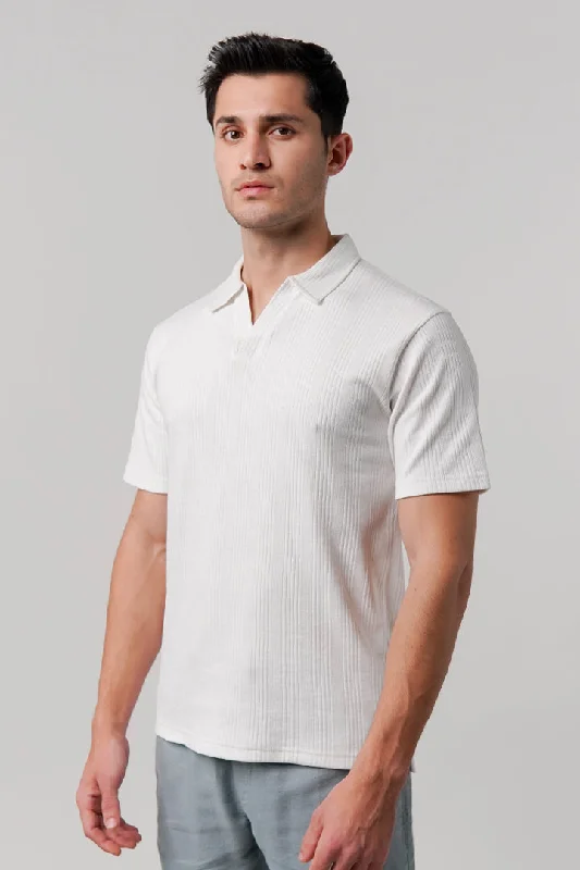Classic Men's Button-Up ShirtsDrop Needle Polo Shirt - White