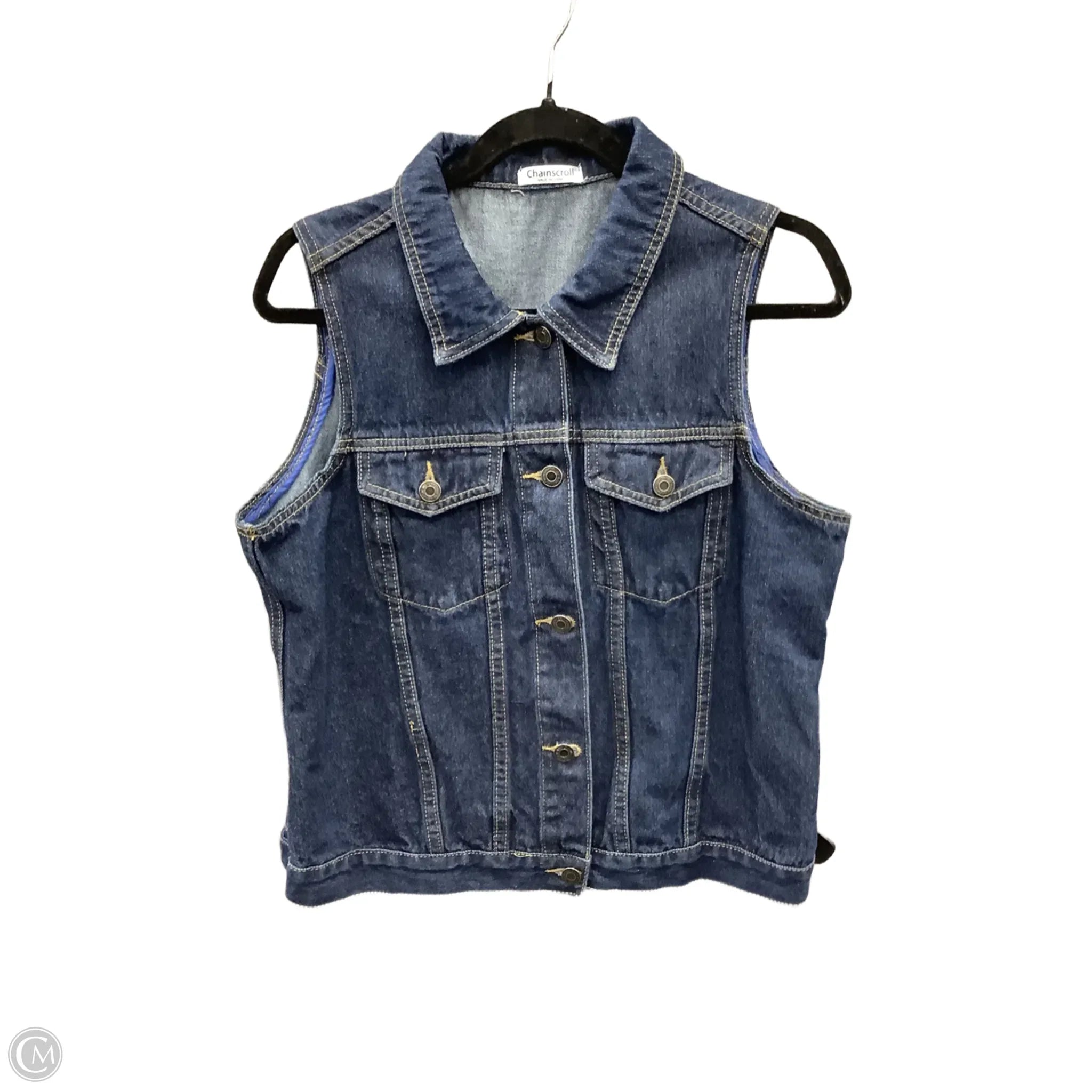 Men's Coats with Magnetic ClosuresVest Other By Clothes Mentor In Blue Denim, Size: L Men's Coats with Magnetic ClosuresVest Other By Clothes Mentor In Blue Denim, Size: L