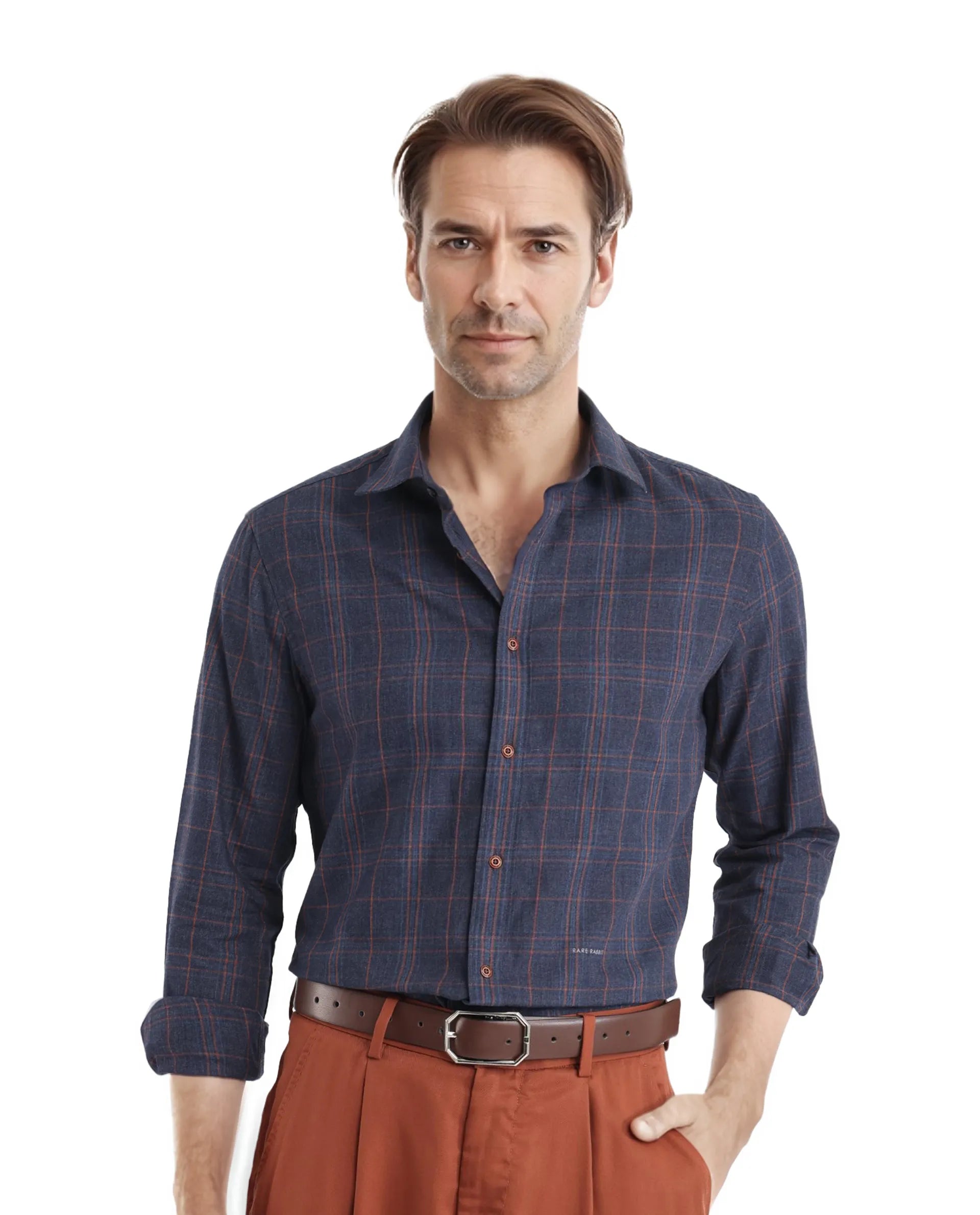 Men's Plaid Shirts for a Country CharmRare Rabbit Men's Vool Navy Cotton Fabric Full Sleeve Regular Fit Checks Shirt Men's Plaid Shirts for a Country CharmRare Rabbit Men's Vool Navy Cotton Fabric Full Sleeve Regular Fit Checks Shirt