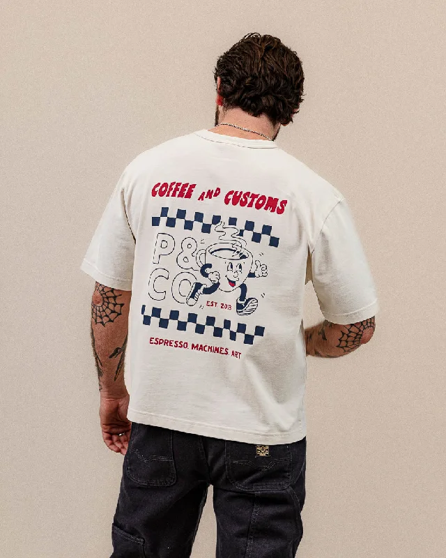 Men's Shirts with Adjustable CuffsCoffee & Customs Boxy T-Shirt - Bone