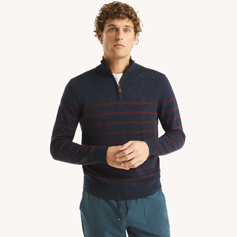 Men's Sweaters with BeadsNautica Mens Navtech Striped Quarter-Zip Sweater