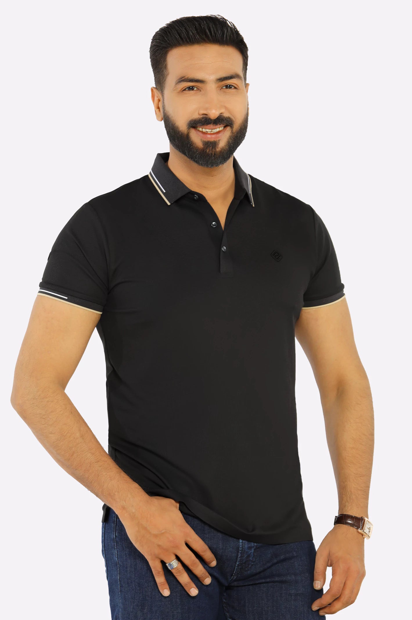 Men's Shirts with Wrinkle-Resistant FabricBlack Yarn Dyed Polo