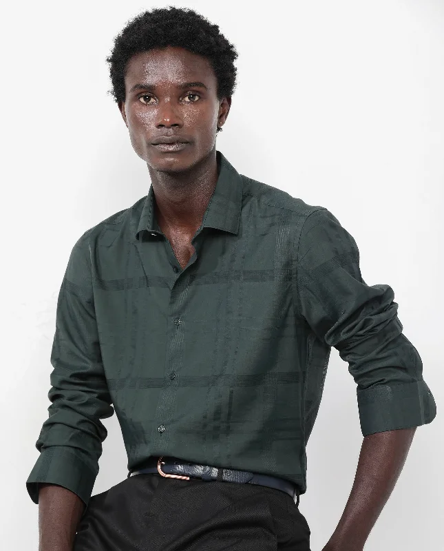 Men's Essential Dress Shirts for Everyday WearRare Rabbit Men's Jerdo Green Viscose Nylon Fabric Full Sleeves Regular Fit Checked Shirt