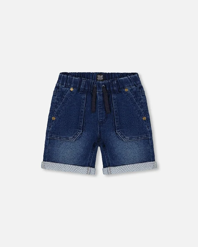 Relaxed Men's Casual ShortsFrench Terry Denim Short Dark Denim Blue