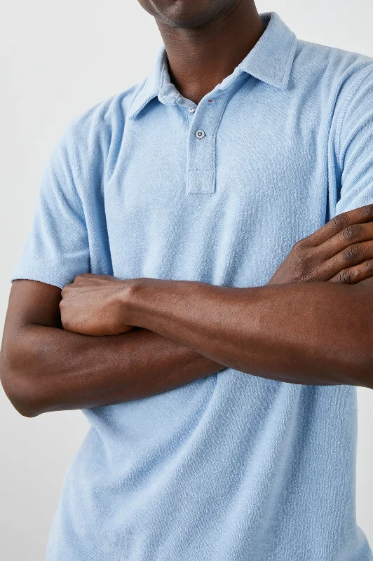 Men's Shirts with Drawstring WaistbandsRHEN POLO SHIRT - TERRY CHAMBRAY BLUE