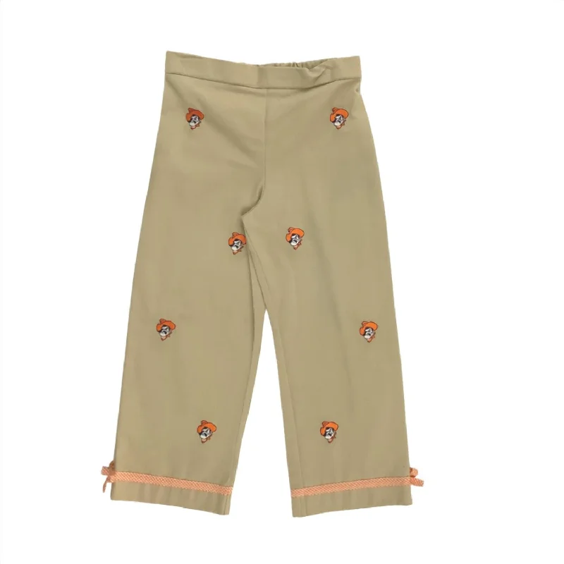Men's Cool Linen Summer ShortsGirl's Oklahoma State University Collegiate Hand Embroidered Pants In Khaki Men's Cool Linen Summer ShortsGirl's Oklahoma State University Collegiate Hand Embroidered Pants In Khaki