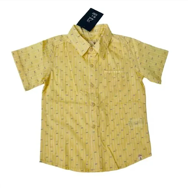 Men's Crew Neck T-Shirts for Everyday WearBoy's Short Sleeve Shirt In Pier Yellow Bow Tie Men's Crew Neck T-Shirts for Everyday WearBoy's Short Sleeve Shirt In Pier Yellow Bow Tie