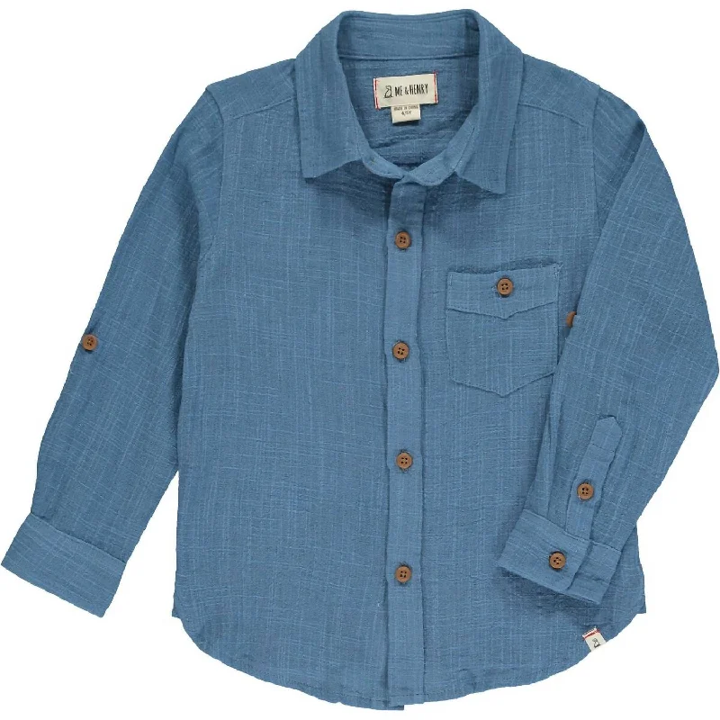 Men's Pattern Mixing Shirts for Creative StyleBoy's Merchant Button Down Shirt In Blue