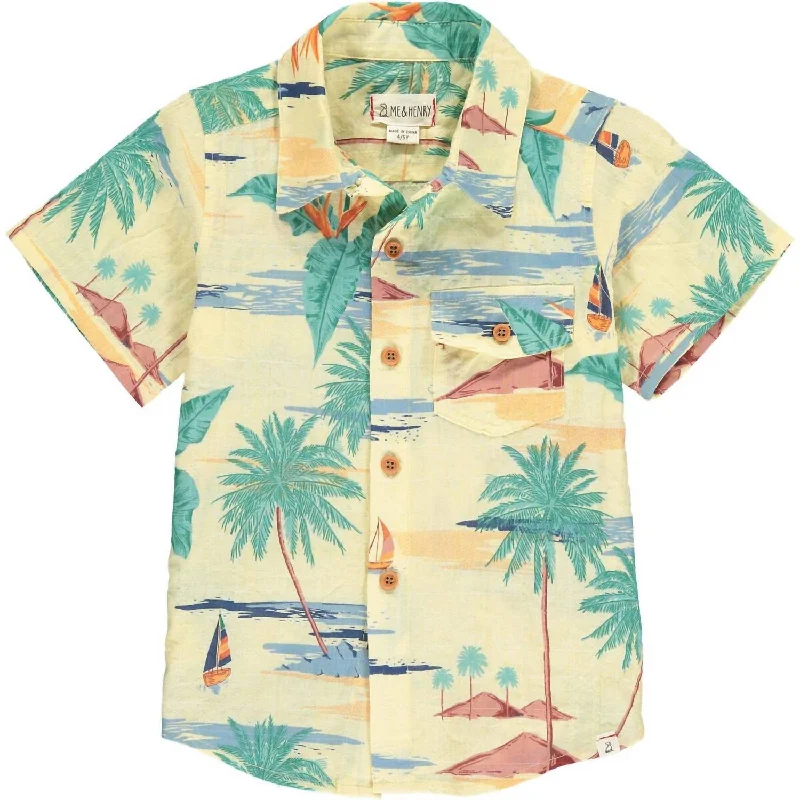 Men's Checked Short-Sleeve Shirts for Summer FunBoys Aloha Woven Button Down Shirt In Yellow Hawaii Men's Checked Short-Sleeve Shirts for Summer FunBoys Aloha Woven Button Down Shirt In Yellow Hawaii