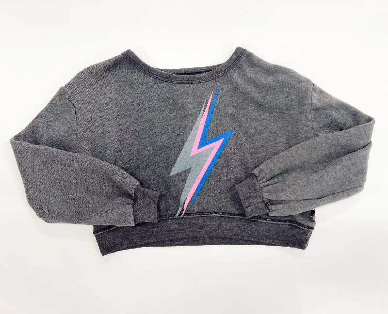 Men's Muscle Fit T-Shirts for a Body-Hugging FitGirl's Crop Lightning Bolt Crew Shirt In Grey Men's Muscle Fit T-Shirts for a Body-Hugging FitGirl's Crop Lightning Bolt Crew Shirt In Grey