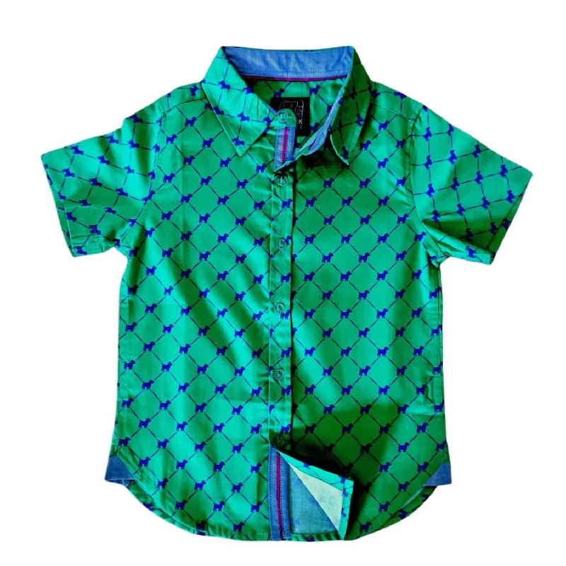 Men's Oxford Shirts for a Preppy StyleBoy's Puppies Short Sleeve Shirt In Green