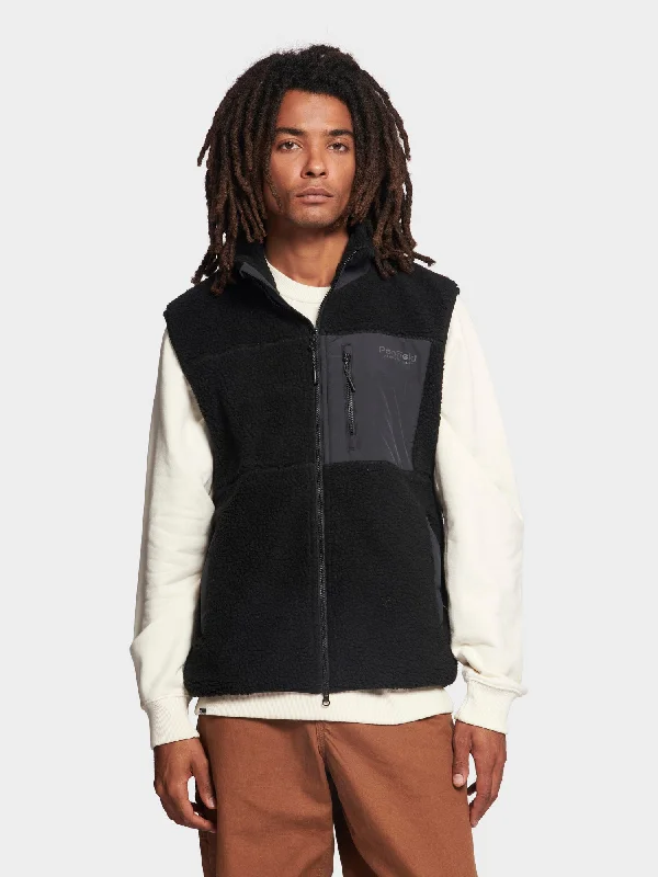 Men's Coats for Casual WearHudson Script Borg Fleece Vest in Black