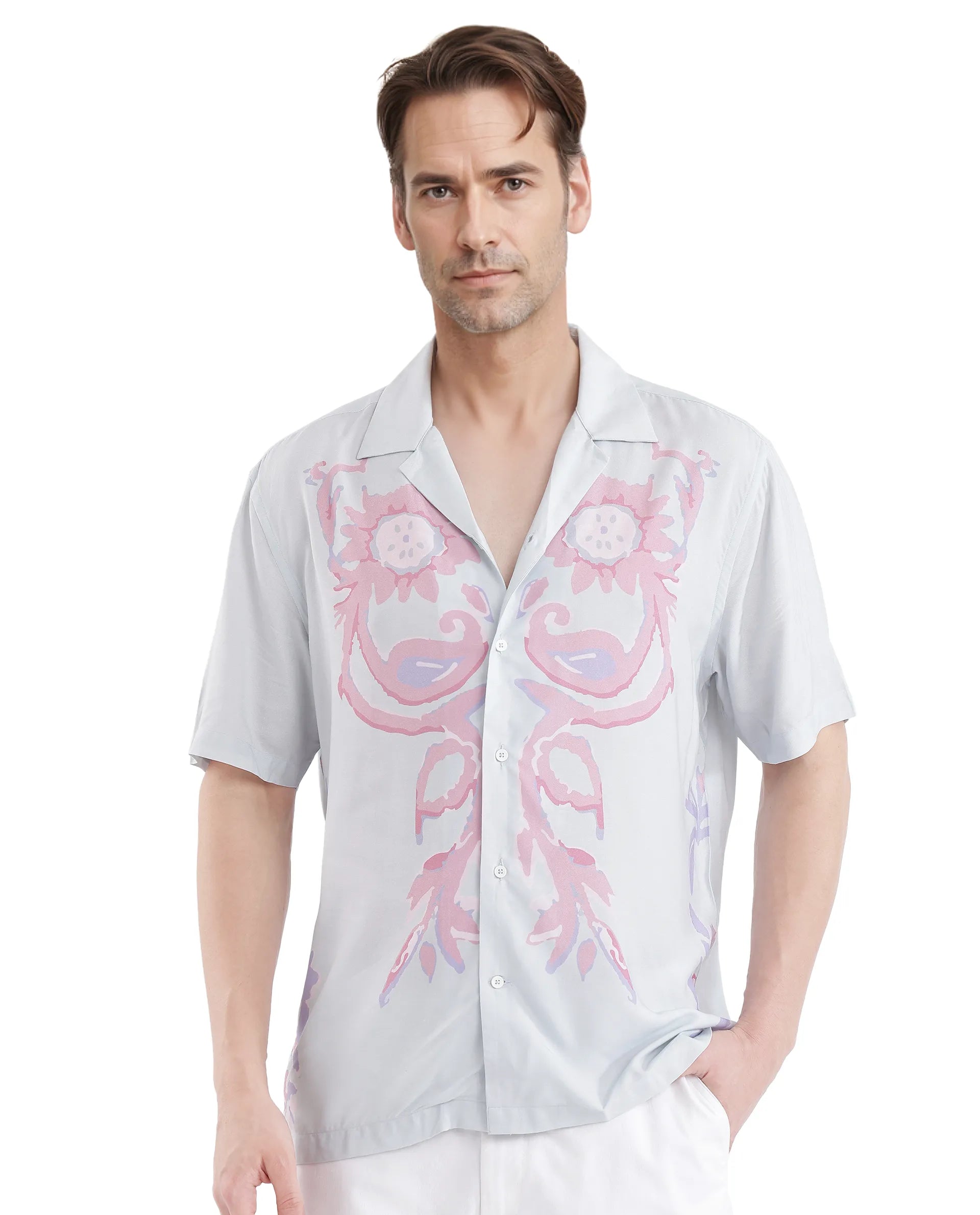 Men's Hawaiian Print Shirts for Luau PartiesRare Rabbit Men's Gome Light Blue Viscose Fabric Short Sleeve Cuban Collared Boxy Fit Floral Printed Shirt Men's Hawaiian Print Shirts for Luau PartiesRare Rabbit Men's Gome Light Blue Viscose Fabric Short Sleeve Cuban Collared Boxy Fit Floral Printed Shirt
