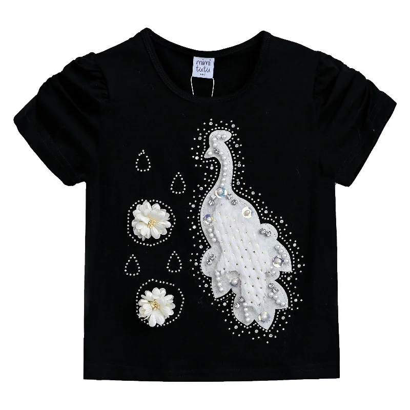Casual Men's Pullover SweatersBlack Peacock Applique T-Shirt