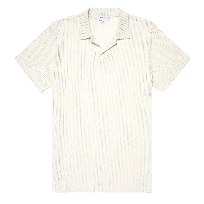 Men's Shirts with Embroidered DesignsSunspel Linear Mesh Polo Shirt Ecru