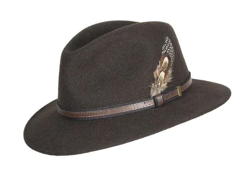 Vibrant Straw HatsHW01 - Unisex Fedora Wool Hat - BROWN