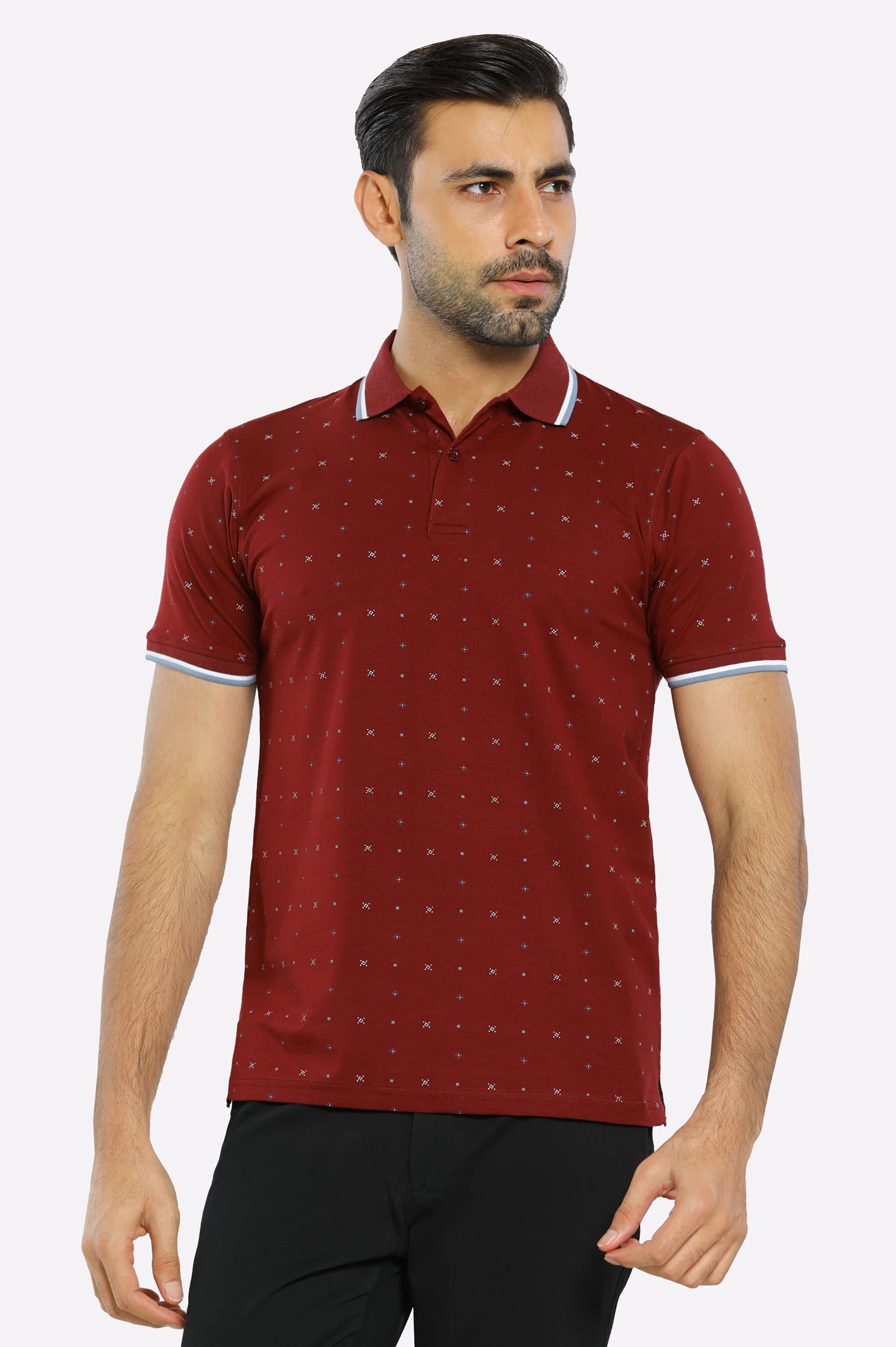 Men's Shirts with Zippered PocketsBargundi Printed Polo