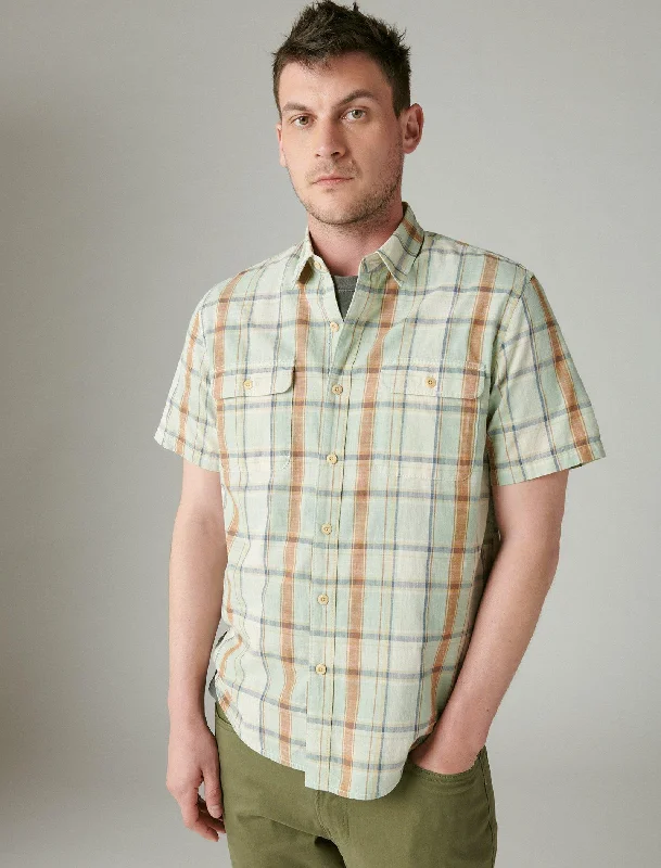 Men's Stain-Resistant Shirts for Mess-Free WearLucky Brand Men's Plaid Short Sleeve Utility Shirt Men's Stain-Resistant Shirts for Mess-Free WearLucky Brand Men's Plaid Short Sleeve Utility Shirt