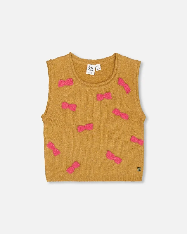 Men's Sweaters with Asymmetrical HemlinesKnit Vest With Bows Golden Brown