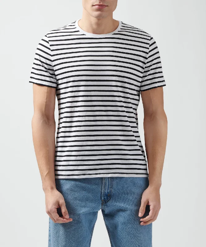 Men's Shirts with Elastic WaistbandsClassic Jersey Crew Neck Tee - Black/ White Stripe Men's Shirts with Elastic WaistbandsClassic Jersey Crew Neck Tee - Black/ White Stripe