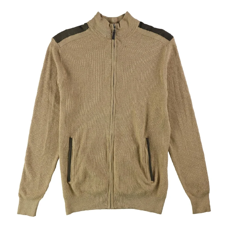 Men's Sweaters with EmbellishmentsTasso Elba Mens Faux Suede Knit Sweater
