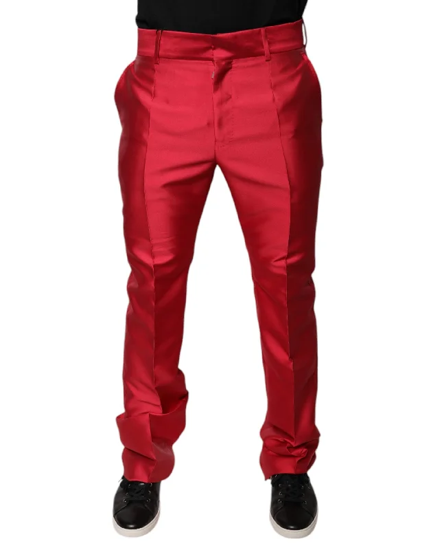 Men's Jeans with Elastic WaistbandsDolce & Gabbana Silk Slim Fit Mid Waist Dress Formal Men's Pants (Pre-Owned)
