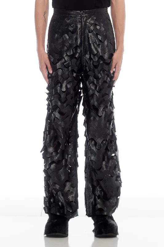 Men's Coats for SkiingLu'u Dan Laser Cut Wide Leg Pant in Black