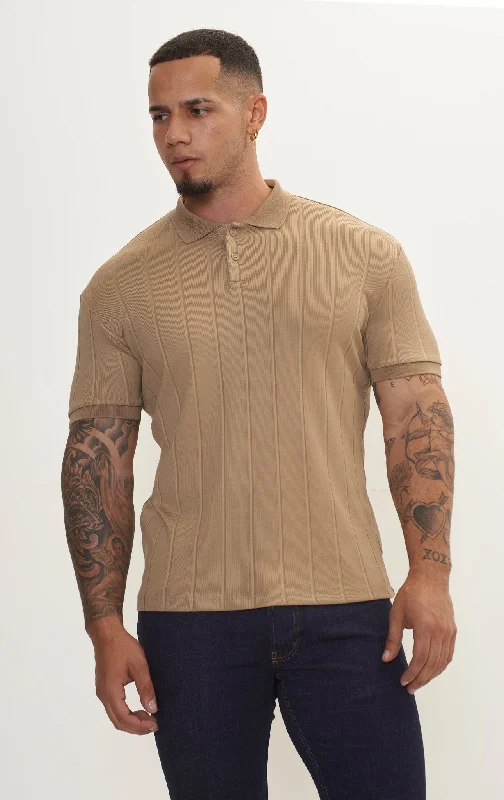 Men's Shirts with Wingtip CollarsFine Ribbed Polo Shirt - Camel
