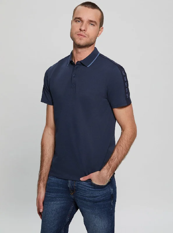 Men's Shirts with Hidden ButtonsNavy Blue Paul Pique Tape Polo T-Shirt