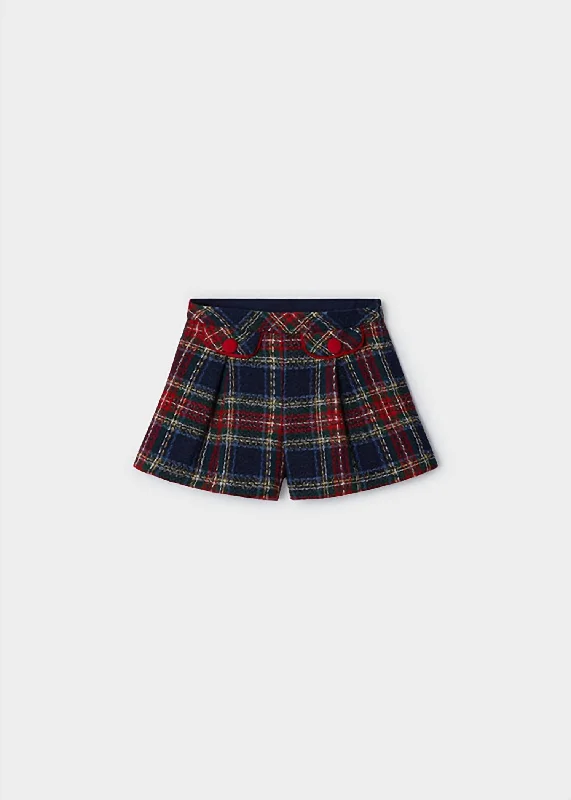 Men's Stylish Pattern ShortsGirl's Holiday Plaid Tweed Shorts In Navy Cherry