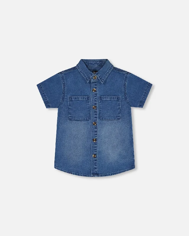 Men's Wrinkle-Free Shirts for Easy CareShort Sleeve Button Down Shirt Dark Denim Blue Men's Wrinkle-Free Shirts for Easy CareShort Sleeve Button Down Shirt Dark Denim Blue