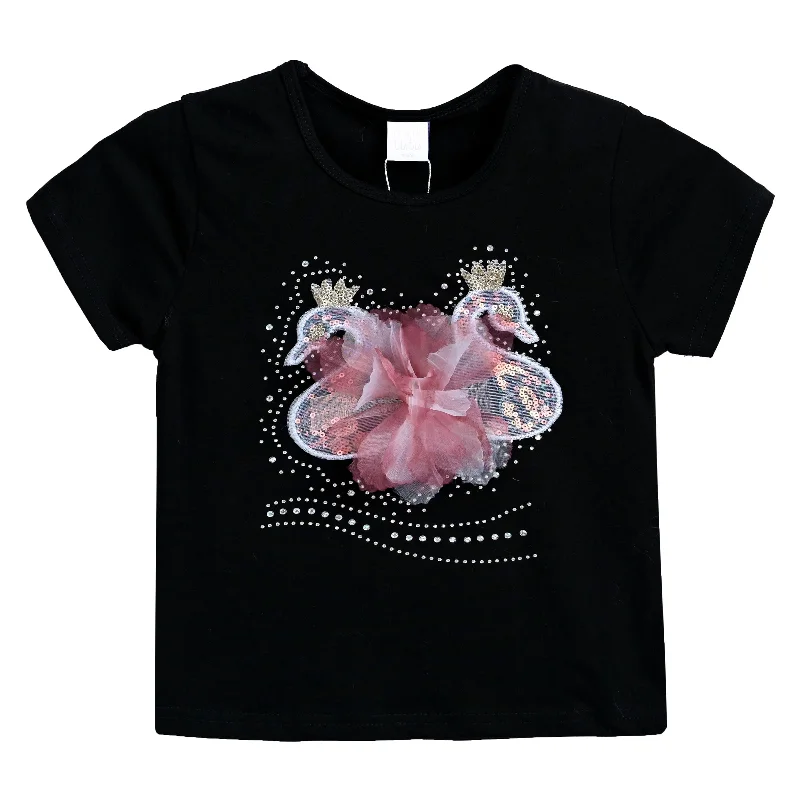 Men's Sweaters with Roll-Neck DesignsBlack Swan Applique T-Shirt