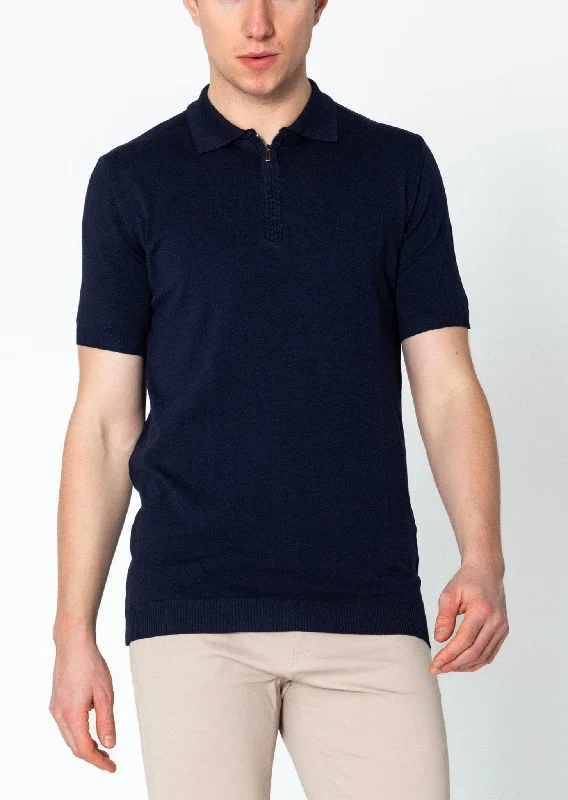 Men's Shirts with Custom MonogramsZipper Closure Lightweight Polo Tee - Navy