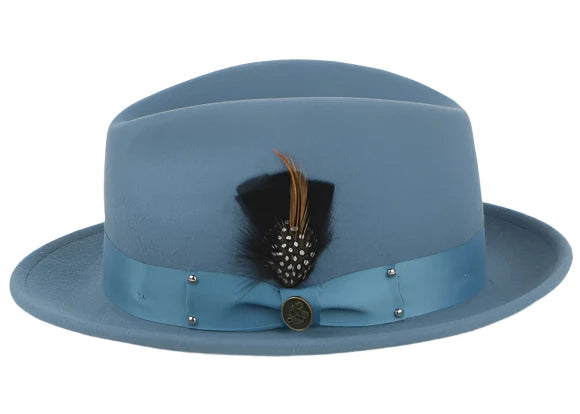 Rainproof Fishing HatsBlue Steven Land Men's Wool Fedora Felt Winter Hat-The Ayden Style No: WH-100